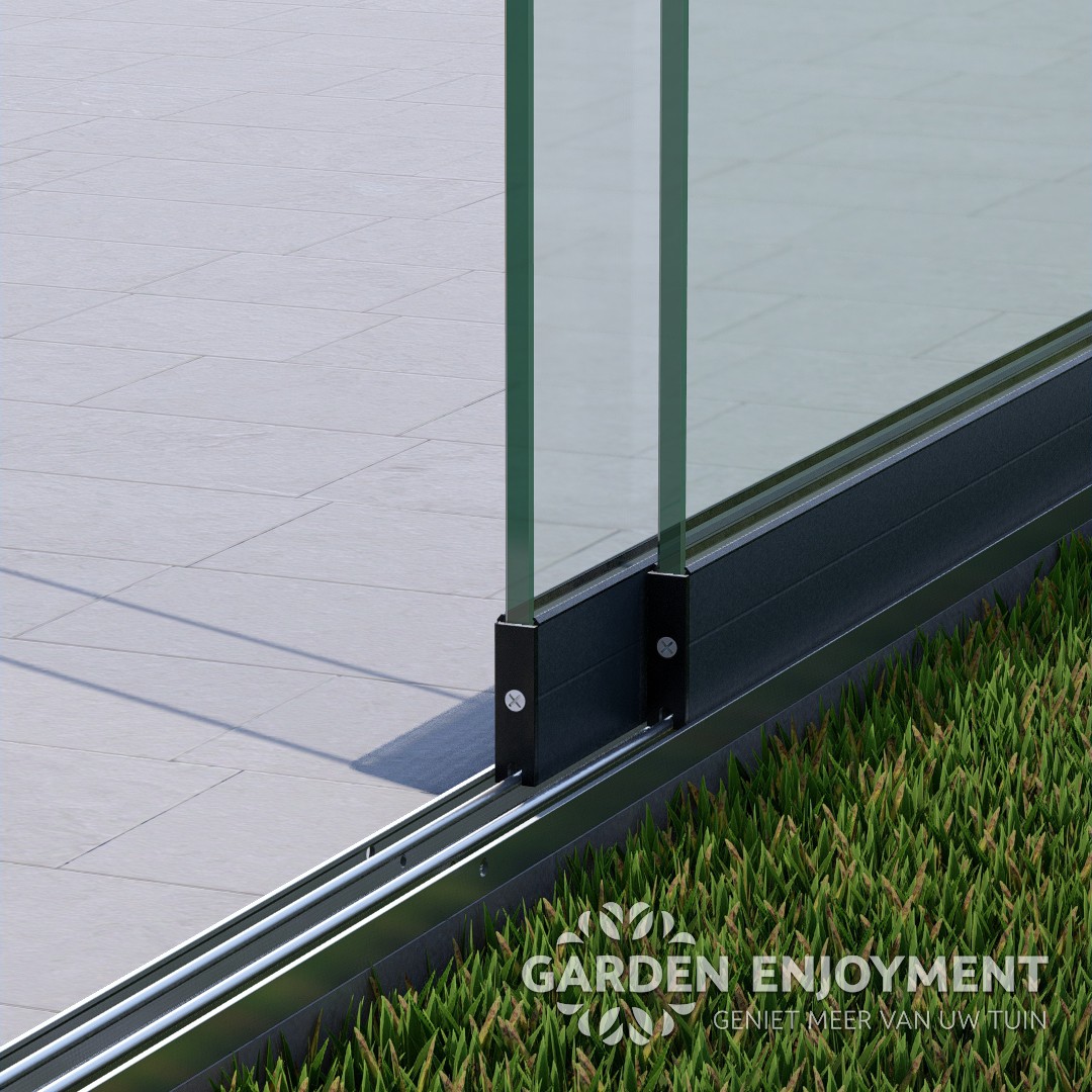 2 rail glazen schuifwand antraciet RAL 7016S van 179 cm breed en een totale hoogte van 200 cm GE01