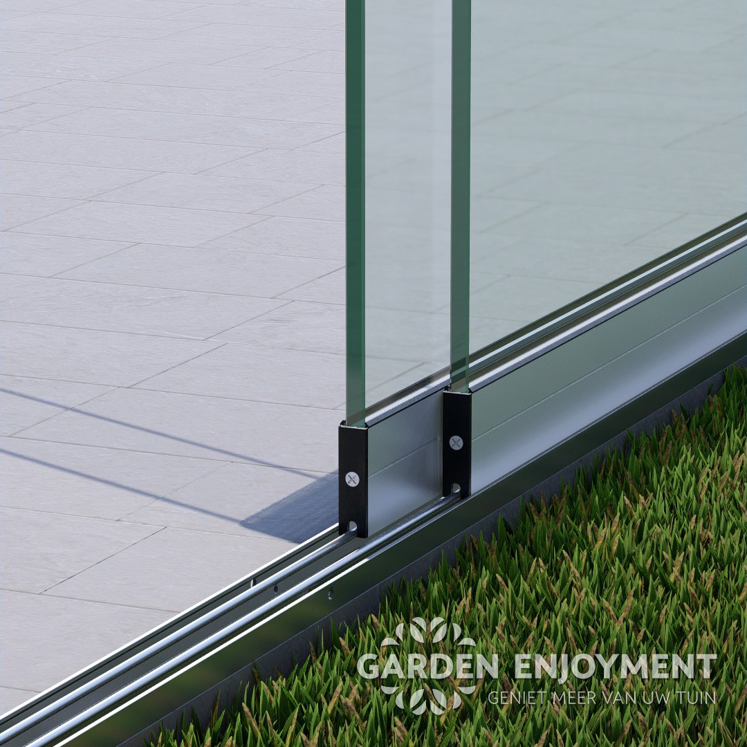 2 rail glazen schuifwand mat wit RAL 9016M van 179 cm breed en een totale hoogte van 220 cm GE01