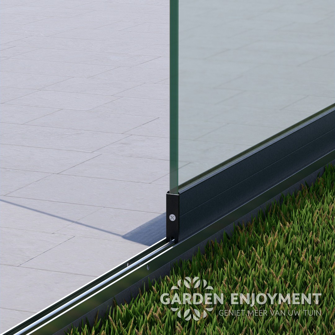 1 rail glazen schuifwand antraciet RAL 7016S van 82 cm breed en een totale hoogte van 245 cm GE01